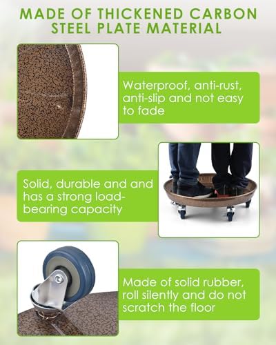 PACETAP 2Pack 15.7'' Large Plant Stand with Lockable Wheels, Heavy-Duty Plant Caddy with Casters for Indoor and Outdoor, Round Rolling Plant Stands Garden Pot Mover to Carry Potted Flower Pot - Image 3