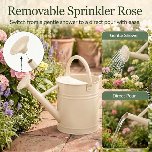 1 Gallon Metal Watering Can for Indoor Outdoor Plants, Warm White - Image 3