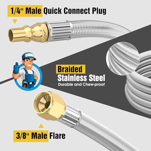 NQN 24FT Quick Connect Propane Hose for RV to Gas Grill, RV Quick Connect with 1/4" Safety Shutoff Valve, LP Quick Disconnect Propane Hose with Elbow Adapter for Blackstone 17"/22" Griddle - Image 2