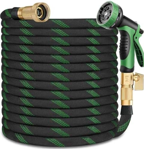 Garden Hose 50 ft, Leak Proof, Kink-Free Water Hose with 10 Function Spray Nozzle, Lightweight, Flexible, Fabric Portable Hose for Gardening, Green by Unknown