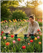 360° Rotating Garden Sprinkler for Yard & Lawn, 12 Adjustable Nozzle Irrigation Sprayer with 1/2”, 3/4” & 1” Connectors, Heavy Duty Spike Base for Large Area Garden Watering (4) by Unknown