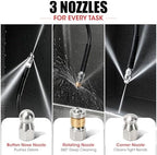 Sewer Jetter Kit for Pressure Washer 50 FT, Drain Cleaning Hose with Short Gun, 1/4" NPT, Rotating, Button Nose & Corner Nozzles, High Pressure Pipe Cleaner for Sewer and Drain Cleaning - Image 4