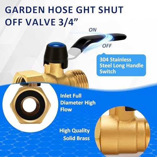 Brass Garden Hose Shut Off Valve with Full-Flow Design – Heavy Duty 3/4" GHT Nozzle Connector, 304 Stainless Steel Handle – 2 PC (Full Flow, Corrosion-Resistant) - Image 2