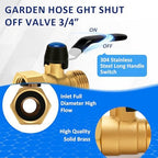Brass Garden Hose Shut Off Valve with Full-Flow Design – Heavy Duty 3/4" GHT Nozzle Connector, 304 Stainless Steel Handle – 2 PC (Full Flow, Corrosion-Resistant) - Image 2