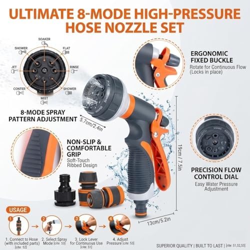 Ultimate 8-Mode High-Pressure Hose Nozzle - Heavy Duty Garden Water Spray Gun with Ergonomic Grip for Car Washing, Pet Showering, and Yard Cleaning (green) - Image 4