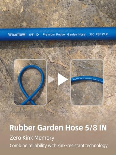 Wiseflow Garden Hose 50FT x 5/8", Heavy Duty Rubber Hose, Water Hose with Five Layered Braiding, Male Female Fittings, 1000PSI Burst, 300PSI Working for Yard, Car Wash, Pets (Blue) - Image 5