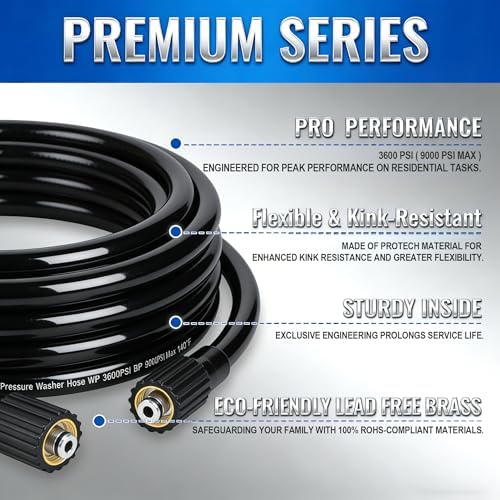 Hourleey Pressure Washer Gun and Hose Kit, 50 FT Kink Resistant Power Washer Hose and Replacement Wand Extension, 5 Nozzle Tips, M22-14 Fitting, 3600 PSI - Image 2