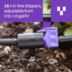 Blooming Micro Drip Irrigation Kit 65 ft – 15-Plant System for Container Gardens & Pots, Adjustable Drippers and Pressure Regulator Included, Easy Tool-Free Setup, UV-Resistant - Image 4