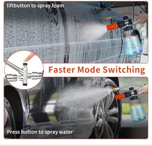 Feng Pai Pressure Washer Gun with Foam Cannon and Dual Connector, 7 Pressure Washer Sprayer Nozzles, Double Tip Attachment for Soap Cannon, 1/4" Quick Connect - Image 6