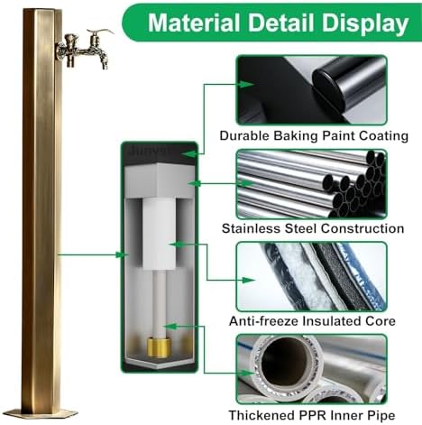 Antique Bronze Outdoor Water Column with Faucet Hose Stand, Stainless Steel Garden Tap Vertical Floor Mounted Hydrant Water Spigot for Irrigation Washing, 50/86cm(Bottom Inlet,50cm/19.7in,Style 1) - Image 3