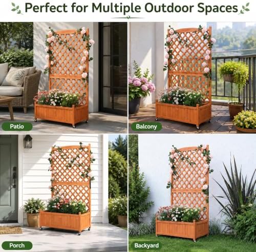 Trellis Raised Garden Bed with Wheels Trellis for Climbing Plants Outdoor - Image 7