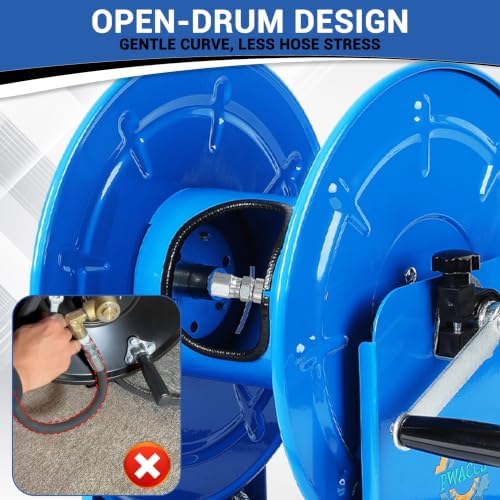 PWACCS Manual Pressure Washer Hose Reel 100FTx3/8", 200FTx1/4", 4 Adapters - Image 3
