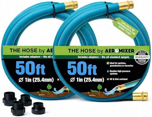 Aeromixer THE HOSE 1 Inch Garden Hose 50 Ft - 2 Pack with Adapter Set by AEROMIXER