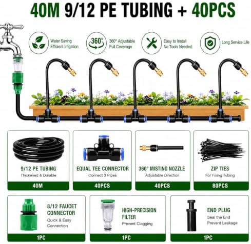 Garden Misting System Nozzle Tee Kit | 4 Pcs Omnidirectional Atomizer for Greenhouse Humidification | Removable, Easy to Clean, Water-Saving & Cooling Solution (40m/131.2ft) - Image 2