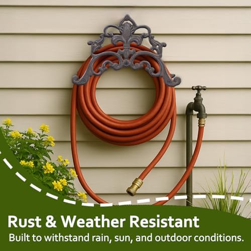 Cast Iron Garden Hose Holder, Sturday Wall Mount Hose Storage (Brown) - Image 2