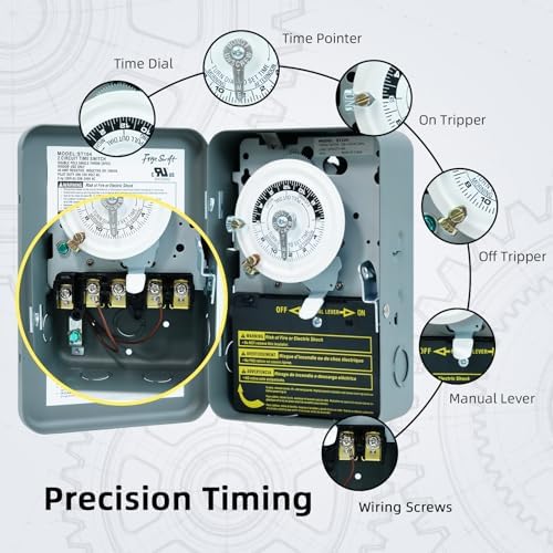 T104 24-Hour Heavy-Duty Mechanical Timer,40A DPST,208-240V Commercial Timer - Image 4