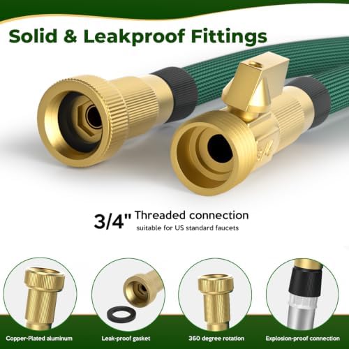 Garden Hose 100 ft, 2026 Upgraded Kink Free Flexible Water Hose 100ft With 10 Pattern Spray Nozzle, Leak-Proof, Portable, Ultra Lightweight & Durable Garden Hose for Yard, Lawn, Outdoor (DarkGreen) - Image 4