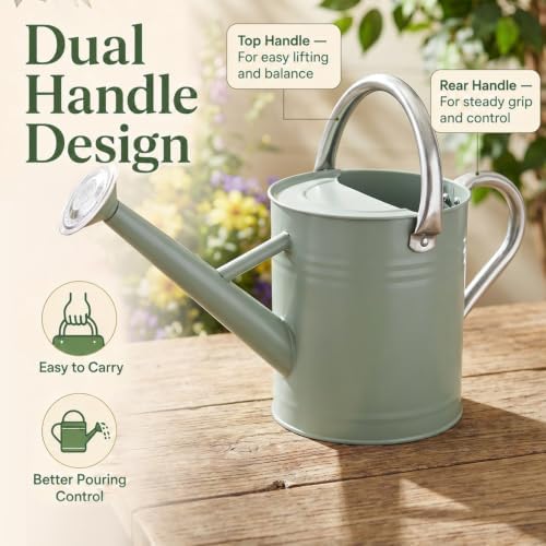 1 Gallon Metal Watering Can for Indoor Outdoor Plants, Cream Green - Image 5