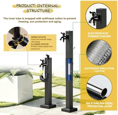 Outdoor Faucet Stainless Steel Garden Water Column Hose Stand, Freestanding Floor Mounted Hydrant Water Tap, Bottom Or Side Inlet/Freeze Proof(Style 3,Height: 60cm/23.6in) - Image 3