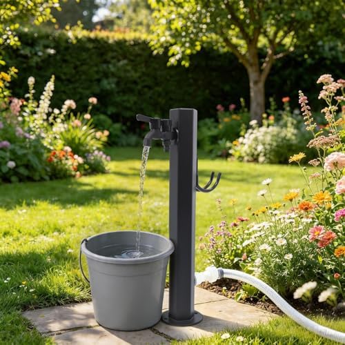 Outdoor Stainless Steel Water Column Garden Water Tap, 23.6in Tall Hose Stand with Side/Bottom Inlet Faucet, Freeze Proof Vertical Water Hydrant for Exterior Patio Backyard Lawn (Hexagonal Shape) - Image 2