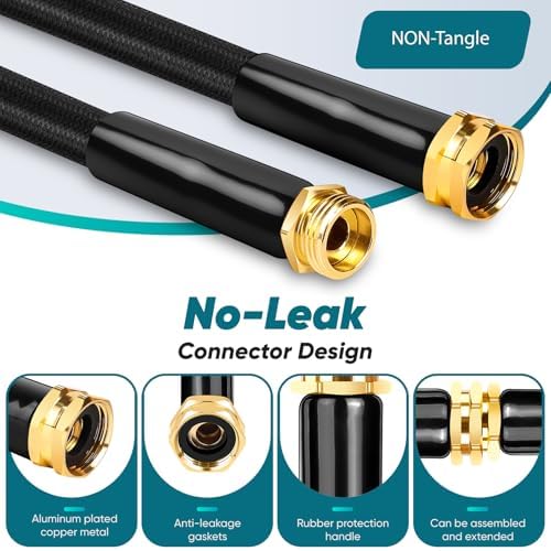 Garden Hose 100FT Non-Expanding, Lightweight Hose With 10-Function Nozzle, Leak-Proof No-Knot Easy to Carry Sturdy Flexible Water Hose for Yard Garden Outdoor（Light Black） - Image 3