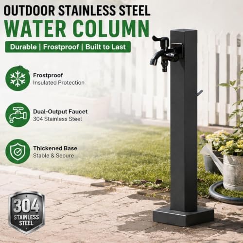 Freestanding Garden Water Column,Outdoor Water Tap with Dual Outlet Faucet - Image 3