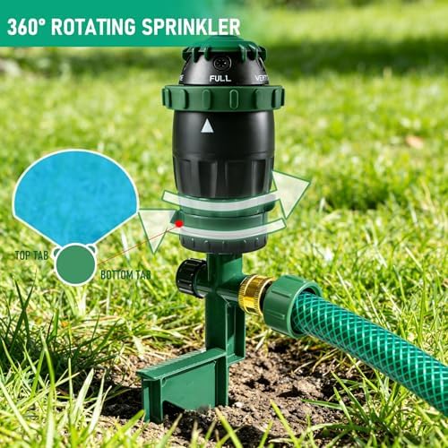 Hourleey 2 Pack Gear Drive Sprinkler for Yard, Heavy Duty 5-Pattern 360 Degree Rotary Water Sprinkler with Spike Base, Durable Lawn Sprinkler with 3/4 Inch Adapters for Large Area Garden - Image 2