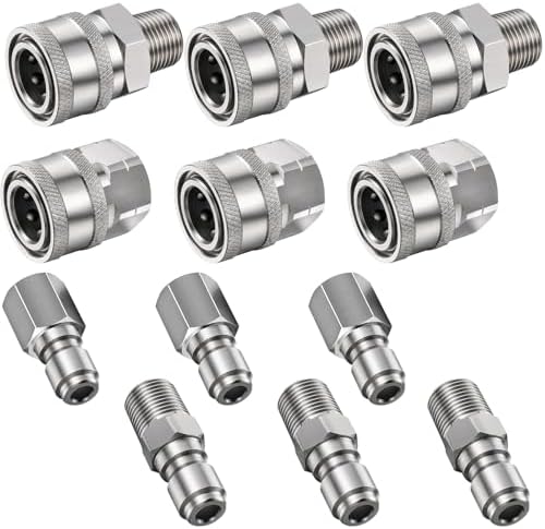 Hotop Npt 3/8 Inch Stainless Steel Male and Female Quick Connector, 6 Sets by HOTOP