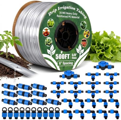 Tondiamo 500 ft 5/8" Drip Tape Irrigation Kit 16 Mil 6" Spacing, Blue by Tondiamo