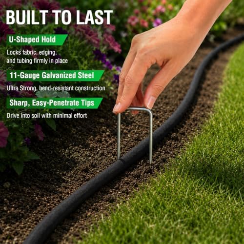 MIXC 100Ft Thickened Flat Soaker Hose with 200 Pack 6 Inch Landscape Staple - Image 6
