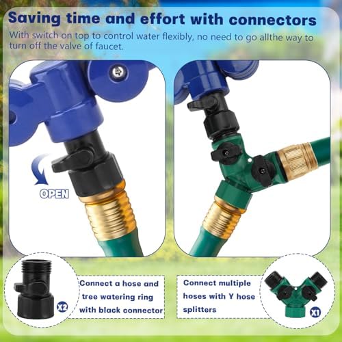 2Pcs 360° Tree Water System Tree Watering Ring 20 Inch Circle Sprinkler and Irrigation System Targeted Water with Y Hose Splitter for New Tree Outdoor Plants Raised Garden Beds Shrubs (Blue, Large) - Image 4