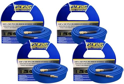 Estwing E3850PVCR 3/8" x 50' PVC/Rubber Hybrid Air Hose with 1/4" Brass Fittings, Blue (Pack of 4) by EstwingTools