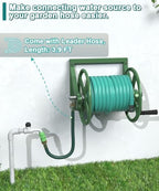 Artigarden Garden Hose Reel Wall Mounted, Outdoor Heavy Duty Powder Coated Metal Water Hoses Holder Winder Holds 125 ft 5/8" Hoses with 3.9ft Leader Hose, Stainless Steel Connector for Outside, Green - Image 5