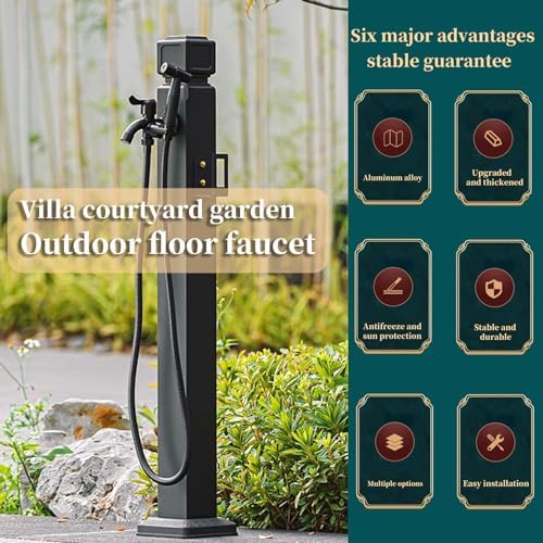 Floor Mounted Faucet Outdoor Water Pipe Vertical Fountain Irrigation Column,Freestanding Vertical Garden Water Column - Durable Black Square Faucet Post for Outdoor Irrigation, Perfect Hydra - Image 2