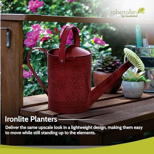 Headwind Morgan 1 Gallon Watering Can with Brass Rose Sprinkler Head, Vintage Metal Watering Can for Outdoor Plants & Indoor Garden, Embossed Powder-Coated Steel – Autumn Blaze - Image 4