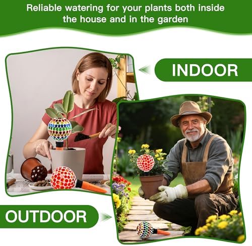 SAVENNA Mosaic Plant Watering Globes with Terracotta Spikes, 17oz Glass Self Watering Globes for Indoor & Outdoor Potted Plants, Decorative Water Drippers, Set of 2 - Image 4