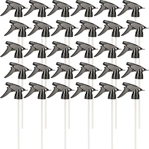30 Pack Spray Bottle Nozzles, Heavy-Duty Stream Trigger Spray Nozzle Replacement Parts Adjustable Head Sprayer with Mist Stream Sprayer Fits 8oz /16oz Spray Bottles Round 28/400 Neck Bottles (Black) by River-CJ