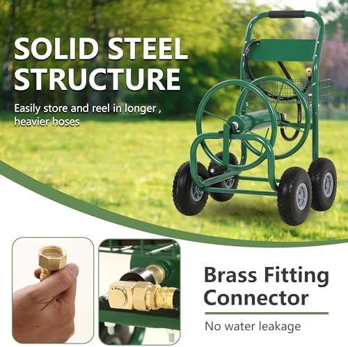 PayLessHere | Garden Hose Reel Cart | Holds Upto 300ft of 5/8" Hose | Green - Image 3