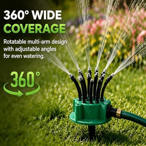 360° Coverage Precision Garden Irrigation Sprinkler, Automatic Rotating Lawn Sprinkler for Yard Large Area, with Heavy Duty Spike Base for Grass (3) - Image 2