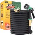 Flexi Hose with 8 Function Nozzle, 150FT - Lightweight Expandable Garden Hose, No-Kink Flexibility, 3/4 Inch Solid Brass Fittings and Double Latex Core by FlexiHose