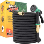 Flexi Hose with 8 Function Nozzle, 150FT - Lightweight Expandable Garden Hose, No-Kink Flexibility, 3/4 Inch Solid Brass Fittings and Double Latex Core by FlexiHose