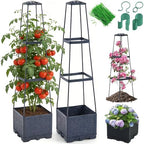 2 Pack Raised Garden Bed Tomato Planter with Trellis - 45" Self Watering Planters Box with Trapezoidal Trellis for Climbing Plants Vegetables Flowers - Tomato Cages for Greenhouse Indoor Outdoor by Lancisism
