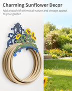 Cast Iron Garden Hose Holder Wall Mount, Rustic Heavy Duty Water Hose Hanger, Decorative Vintage Hose Reel Organizer for Outside Garden Yard Patio, Painted Sunflower Design - Image 7