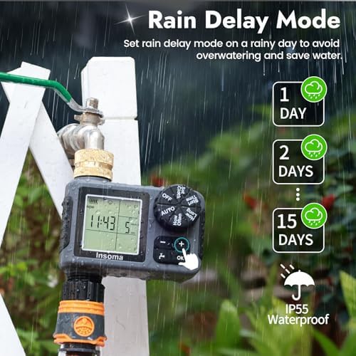 Sprinkler Timer with Brass Inlet, Water Timer for Garden Hose with Auto/Manual/Rain Delay Mode, Easy Setup Hose Timers for Lawn, Garden, Vacation Watering,1 Outlet - Image 4