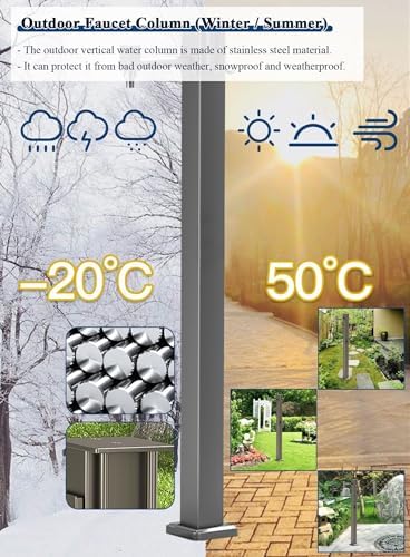 Vertical Garden Faucet Column for Outdoor, Heavy Duty Steel Hose Holder with 15M Spray Gun & Hooks - Free Standing Tap Water Fountain Stand for Villa Courtyard Watering, Floor Mounted - Image 4