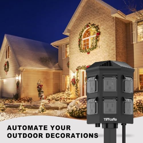 TiFFCOFiO Outdoor Power Strip Waterproof, 24 Hour Mechanical Timer, 50 ft Extension Cord, 6 Grounded Outlets for Outdoor Lights, ETL Listed (50 FT) - Image 6