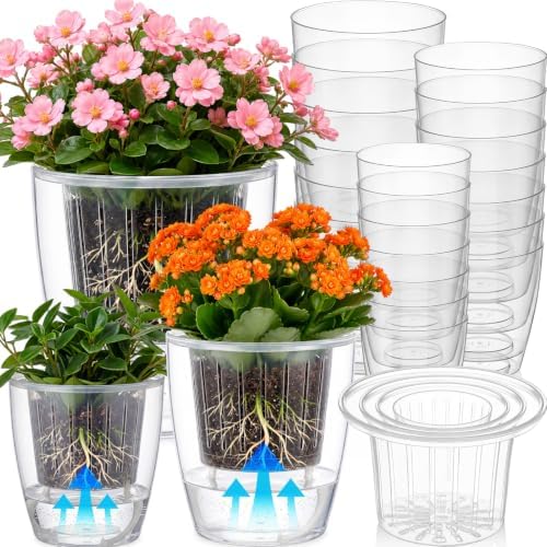 Self Watering Plant Pots, 3.5''/4.3''/5.1'', Transparent, 24 Pcs by Ferrochef