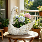 Vintage Metal Flower Pot, 15.75" Rustic Distressed White Swan Planter, Farmhouse Indoor Outdoor Decorative Planter for Garden Patio Balcony, Unique Gift for Plant Lovers - Image 7