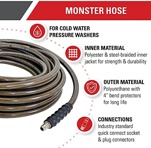 Simpson Cleaning 41030 Monster Series 4500 PSI Pressure Washer Hose, 100-Foot, Brown & Flexzilla Garden Hose 5/8 in. x 100 ft., Heavy Duty, Lightweight, Drinking Water Safe, ZillaGreen - HFZG5100YW-E - Image 3