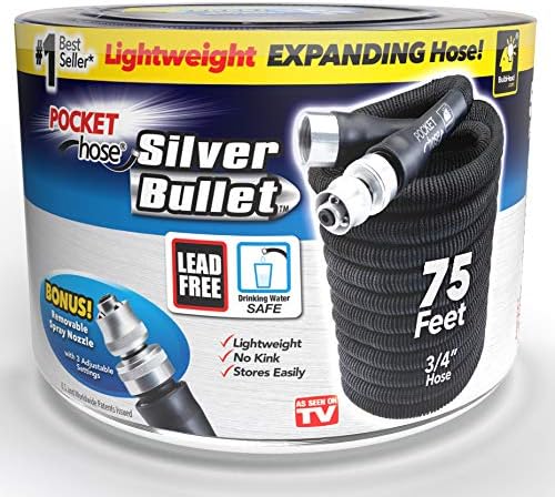 Pocket Hose Silver Bullet 75 ft Turbo Shot Nozzle Multiple Spray Patterns Expandable Garden Hose 3/4 in Solid Aluminum Fittings Lead-Free Lightweight and No-Kink - Image 2